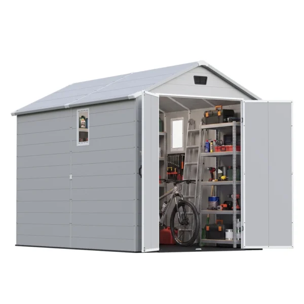 6x10_plastic_shed_with_window_gray_main2 Patiowell 6x10 ft Plastic Shed with Vent, Window & Sloped Roof, Gray