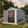 6x10_plastic_shed_with_window_gray_scene2_1 Patiowell 6x10 ft Plastic Shed with Vent, Window & Sloped Roof, Gray