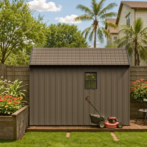 Kick-it 8x8 Plastic Storage Shed with Floor, Brown