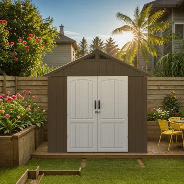 Kick-it 8x8 Plastic Storage Shed with Floor, Brown