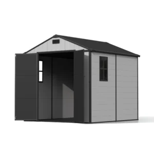 Patiowell 8x8 Plastic Storage Shed with Window and Lockable Door, Gray