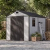 8x8_plastic_shed_with_windows_gray_scene2 Patiowell 8x8 Plastic Storage Shed with Window and Lockable Door, Gray