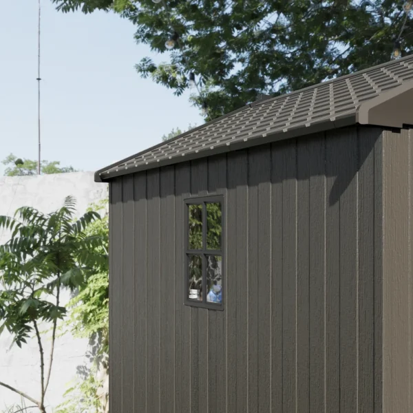 Kick-it 8x8 Plastic Storage Shed with Floor, Brown
