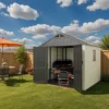 Kick-it 8x8 Plastic Storage Shed with Floor and Windows, Gray & Beige