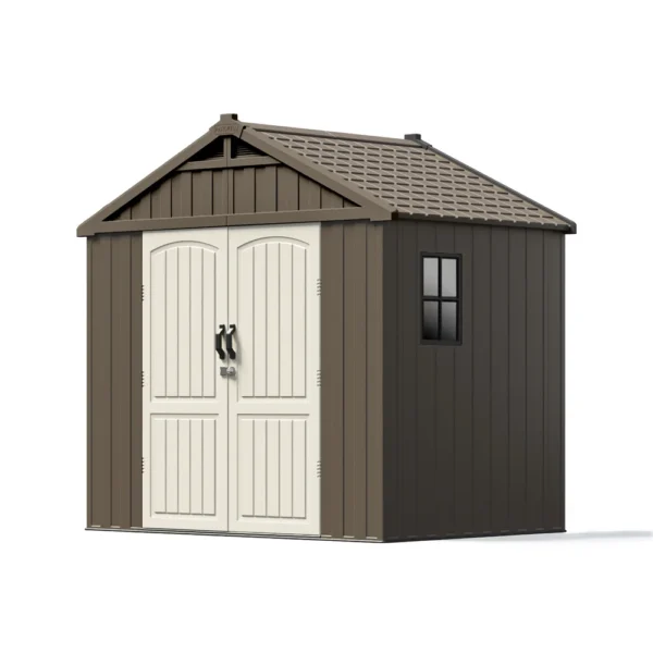 Kick-it 8x8 Plastic Storage Shed with Floor, Brown