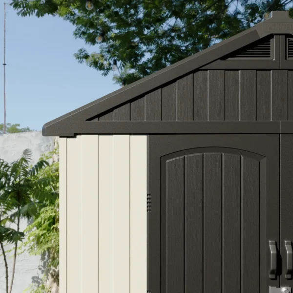 Kick-it 8x8 Plastic Storage Shed with Floor and Windows, Gray & Beige